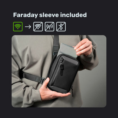 Sling Bag with Faraday Sleeve: Faraday sleeve included, blocks Wi-Fi, cellular and Bluetooth