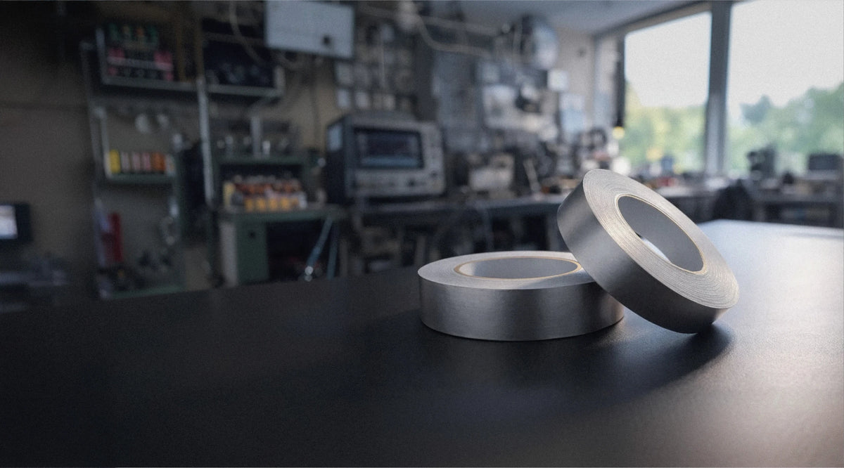 Two rolls of shielding tape on a lab table