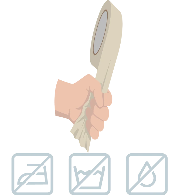 Crumpled tape with do not iron, wash or wet icons