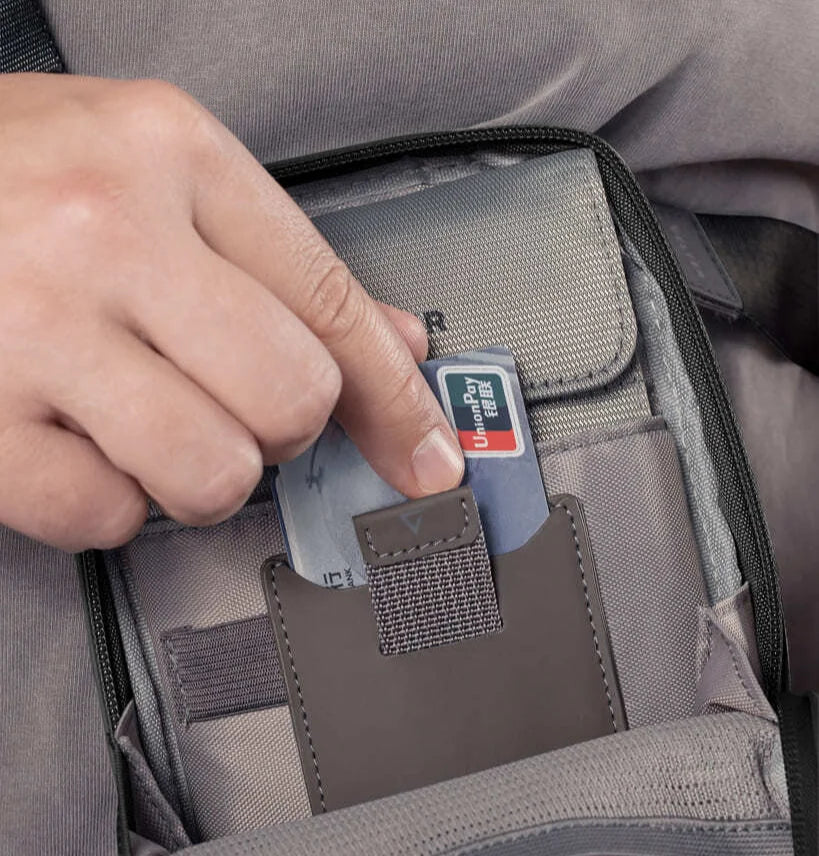 Built-in cardholder with RFID protection inside the sling bag
